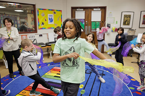 Students doing an activity in class. Links to Gifts by Estate Note